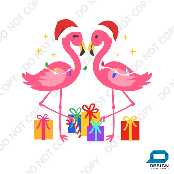 Christmas DTF Transfer - Christmas Flamingo  - Do it Yourself Iron On or Heat Press Hot Cold Peel T Shirt Any Material Full Colour