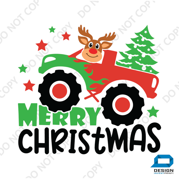 Christmas DTF Transfer - Christmas Truck (Black) - Do it Yourself Iron On or Heat Press Hot Cold Peel T Shirt Any Material Full Colour